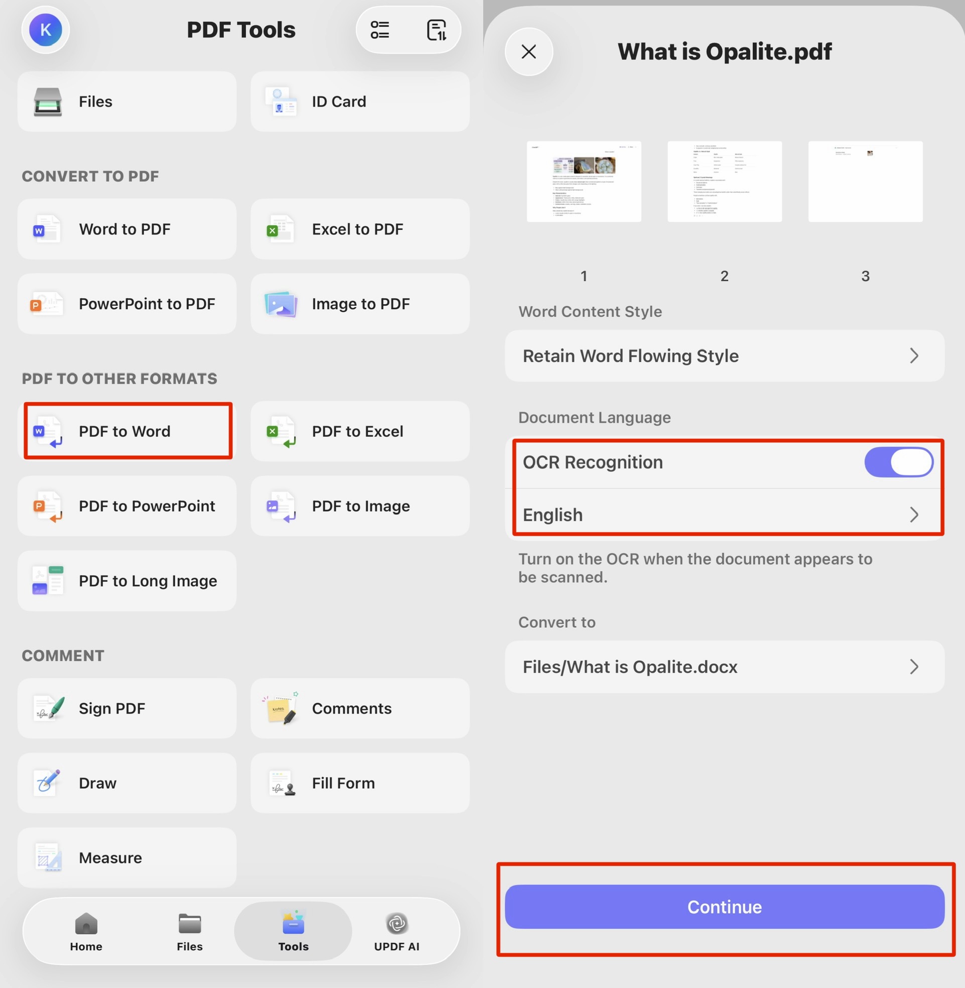 convert pdf to google docs on ios updf