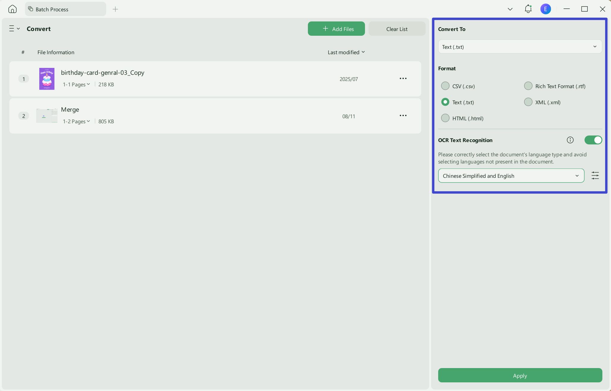 toggle on "Text Recognition Settings", and click "Apply"