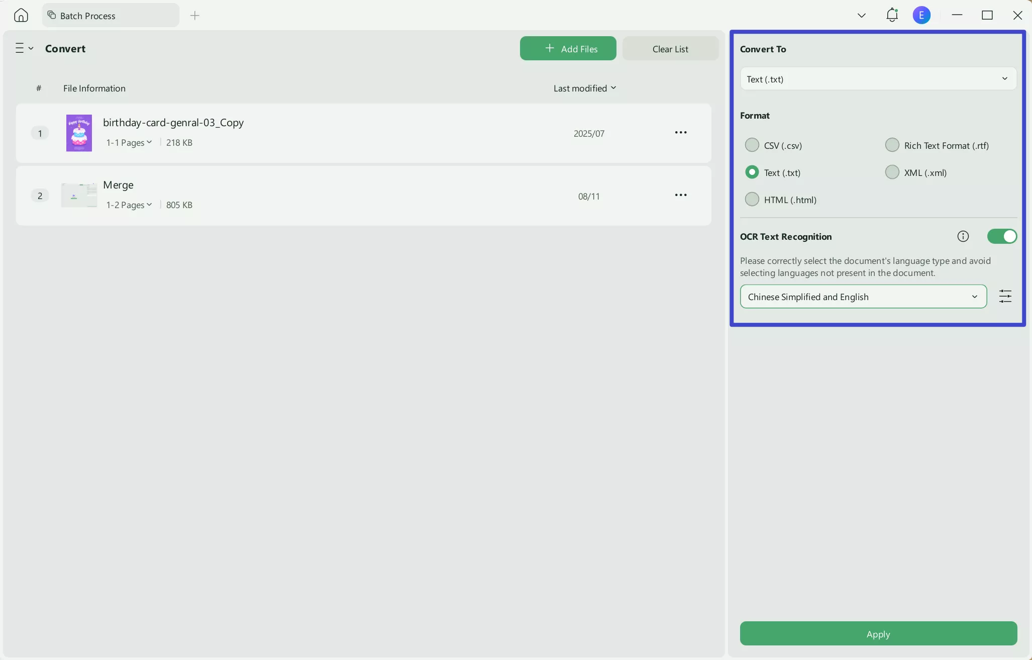 toggle on "Text Recognition Settings", and click "Apply"