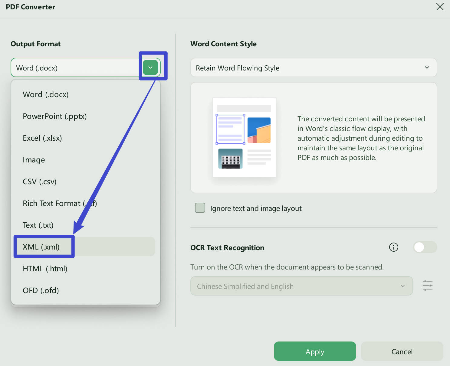 pdf to xml with updf
