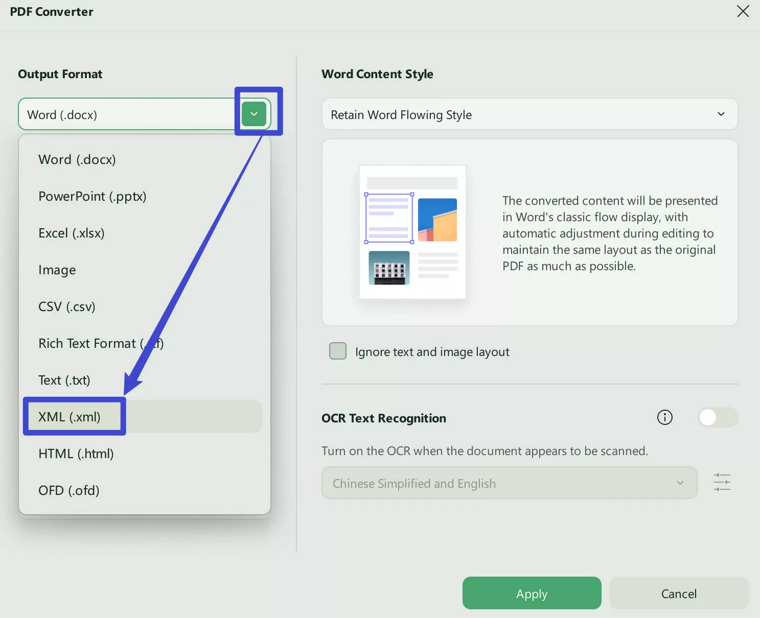 pdf to xml with updf