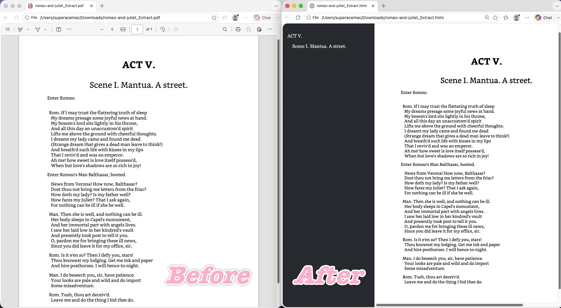 convertio converts to html before and after