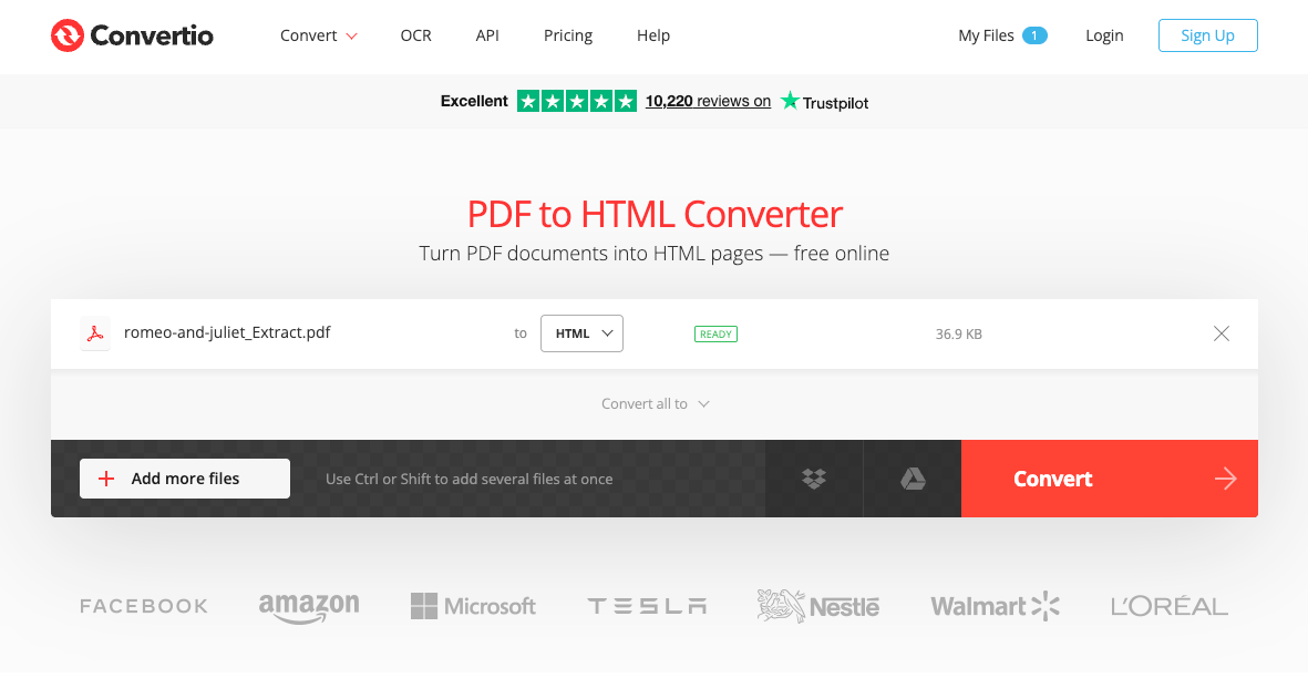 convertio converts to html steps