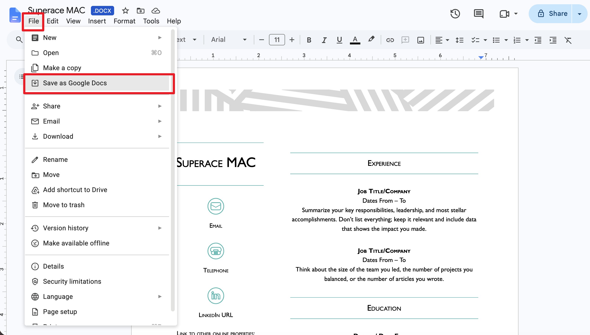 docx file save as google docs