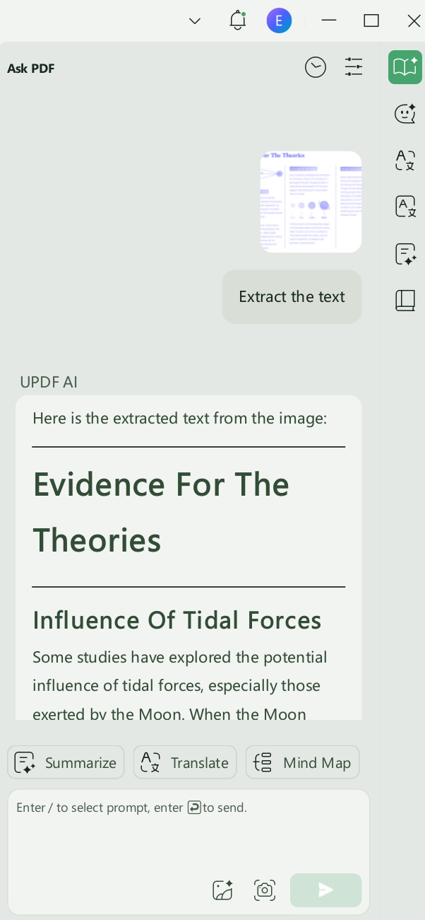 UPDF AI assistant extract and display the text as an output. 