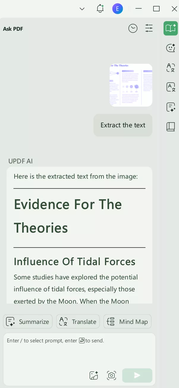 UPDF AI assistant extract and display the text as an output. 