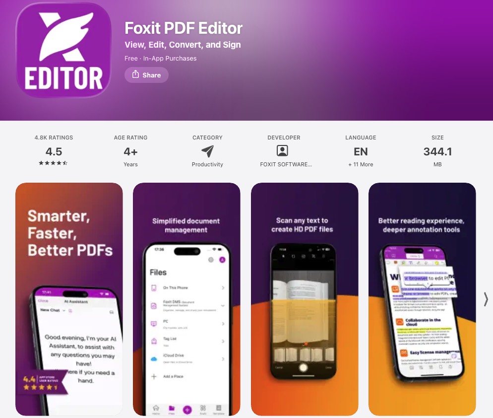 foxit pdf editor app store version