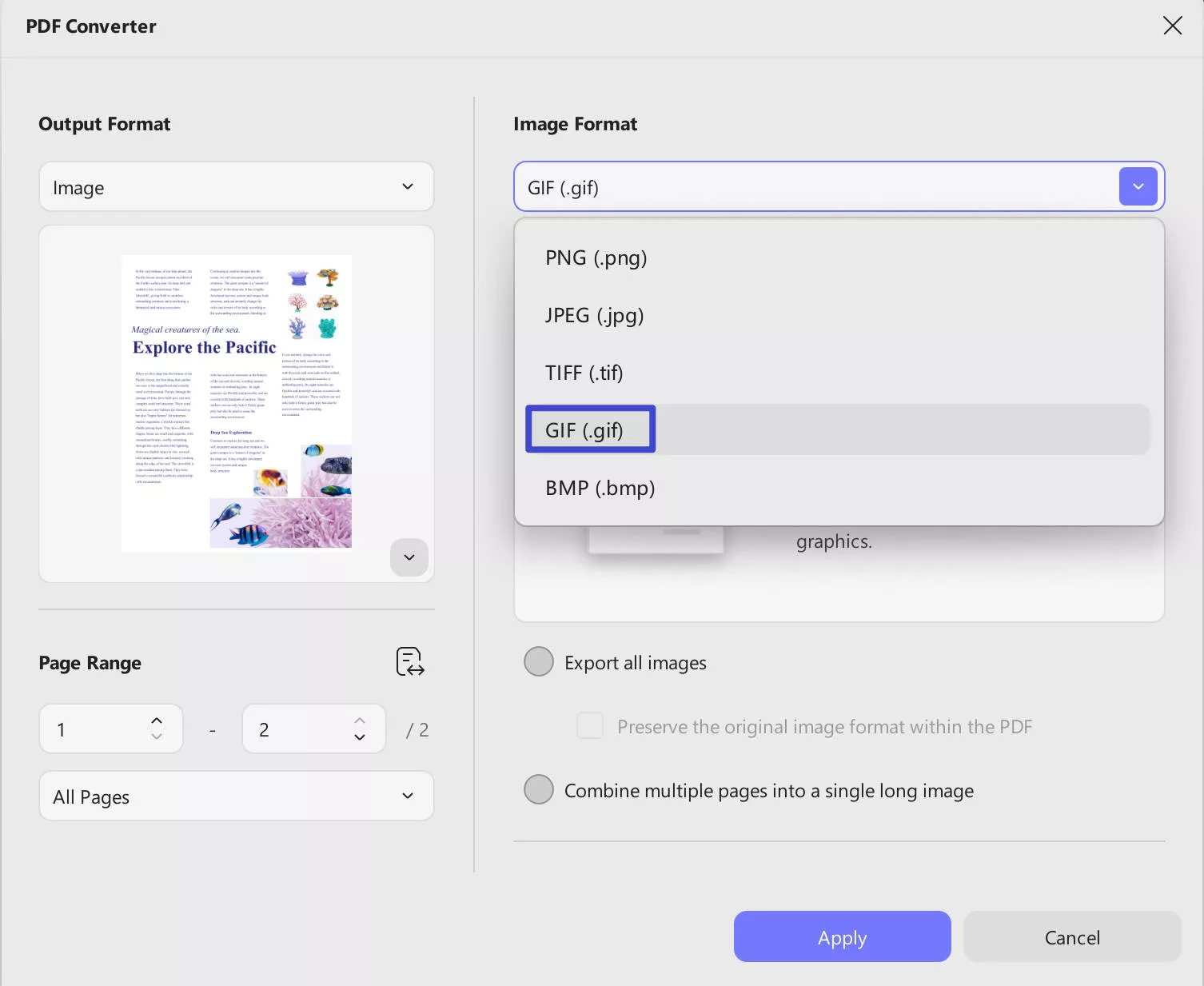 pick gif format and export