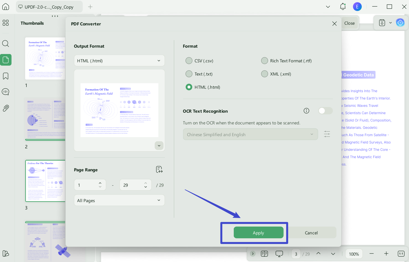 how to convert and export pdf to html