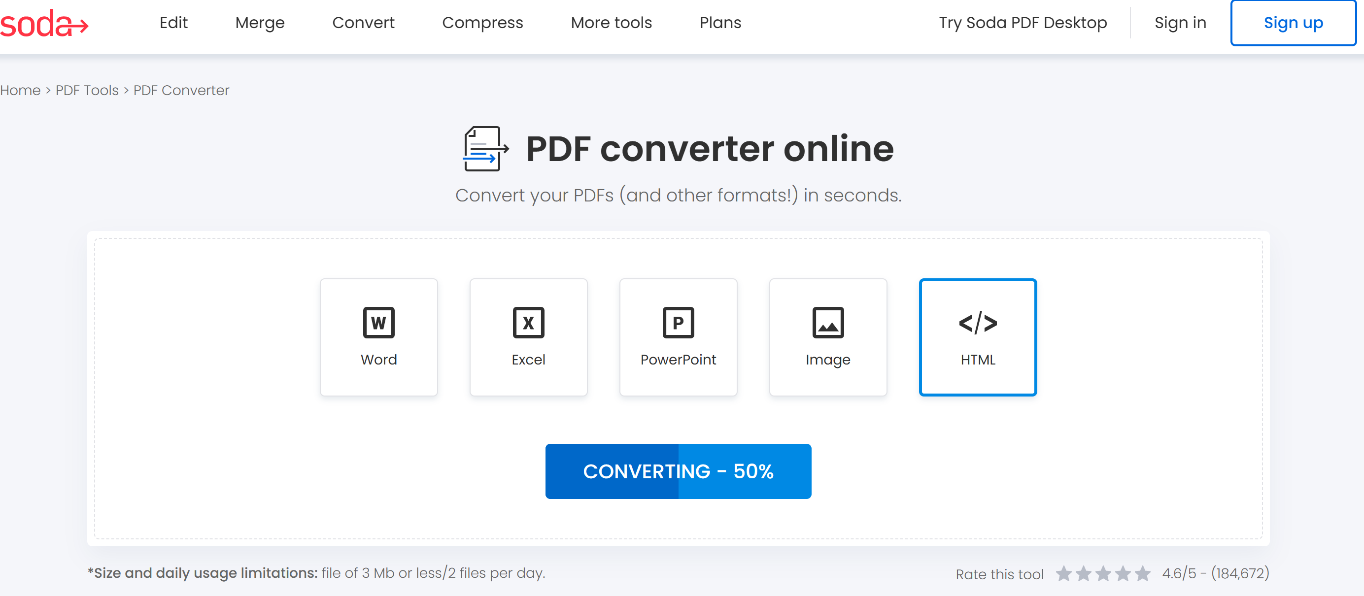 soda pdf converter for PDF to HTML