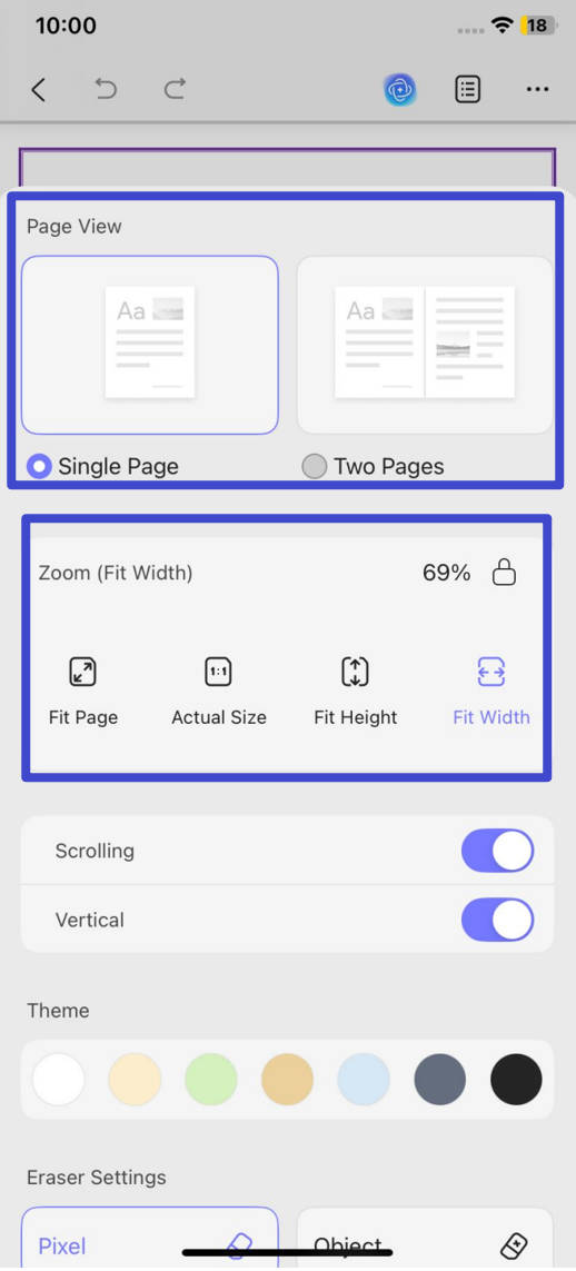 customize page view and zoom preferences in updf for iOS