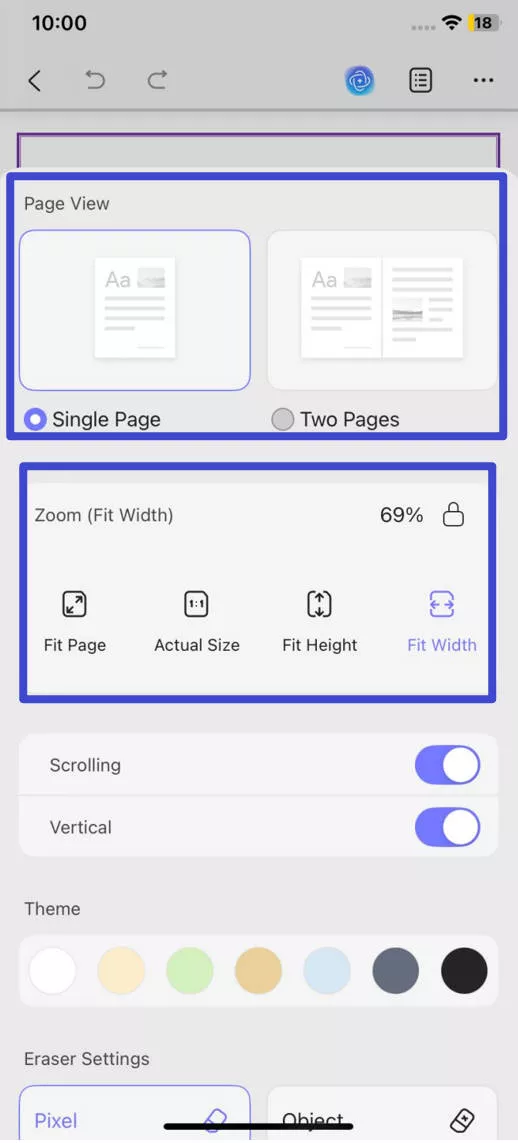 customize page view and zoom preferences in updf for iOS