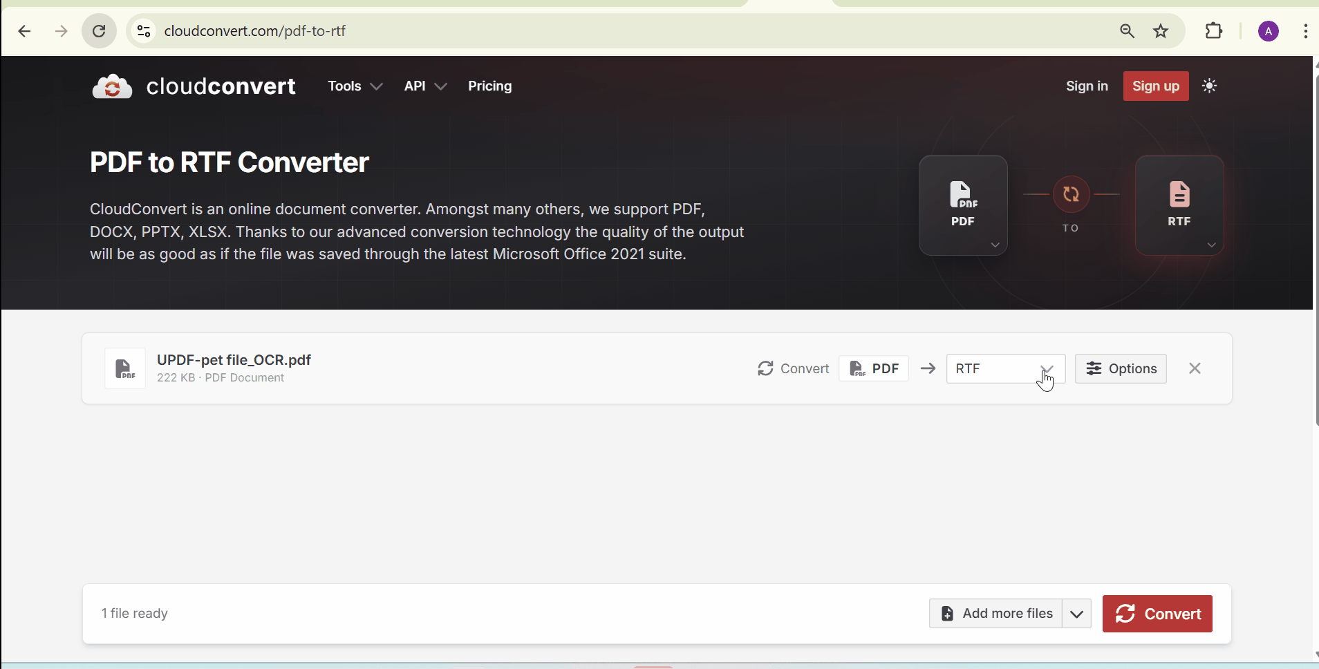 convert pdf to rtf in cloud converter