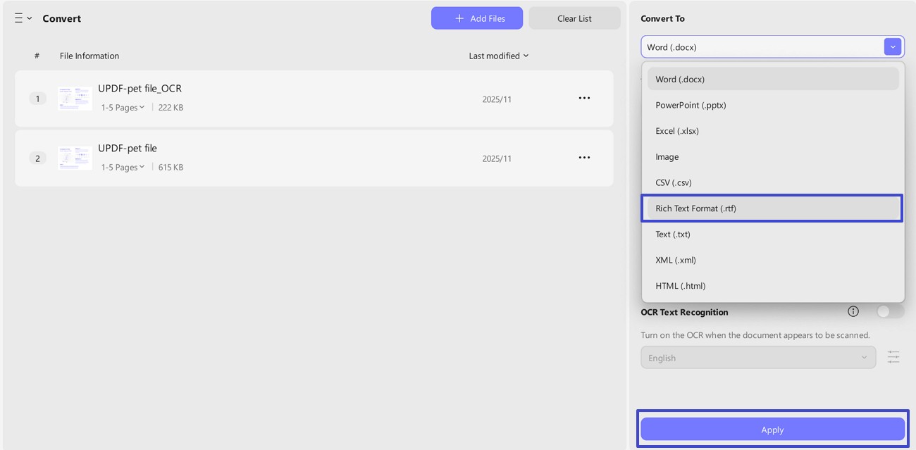 batch pdf to rtf conversion