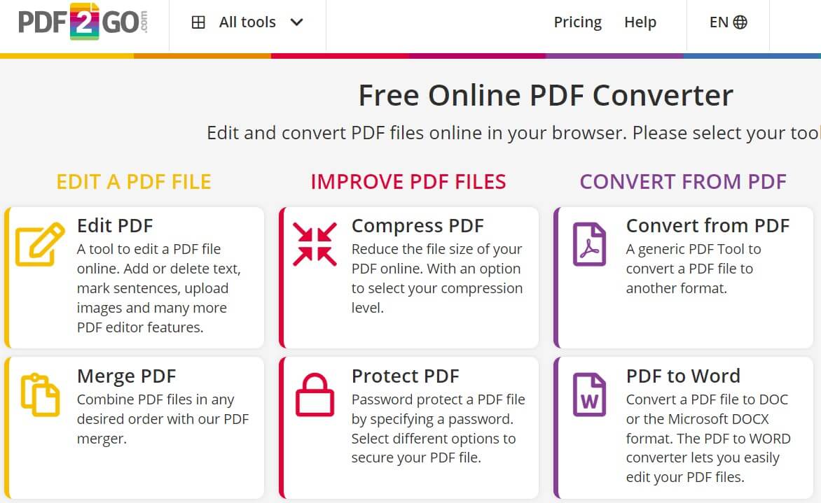 PDF2Go, éditeur de PDF gratuit pour les étudiants