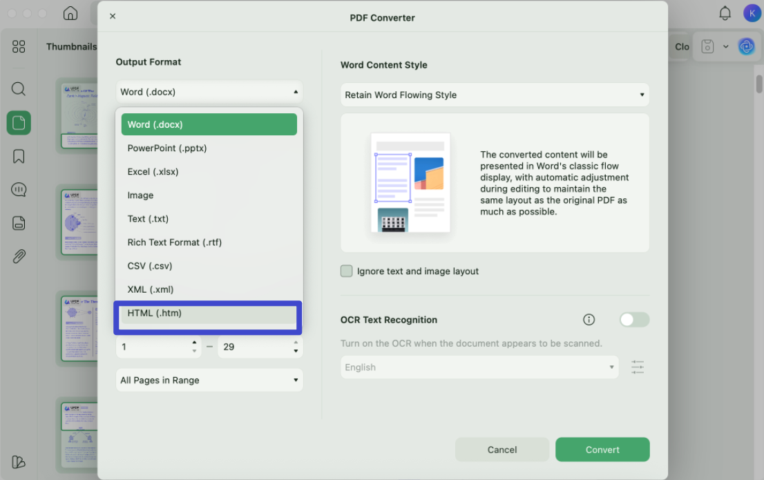 export pdf to html on mac