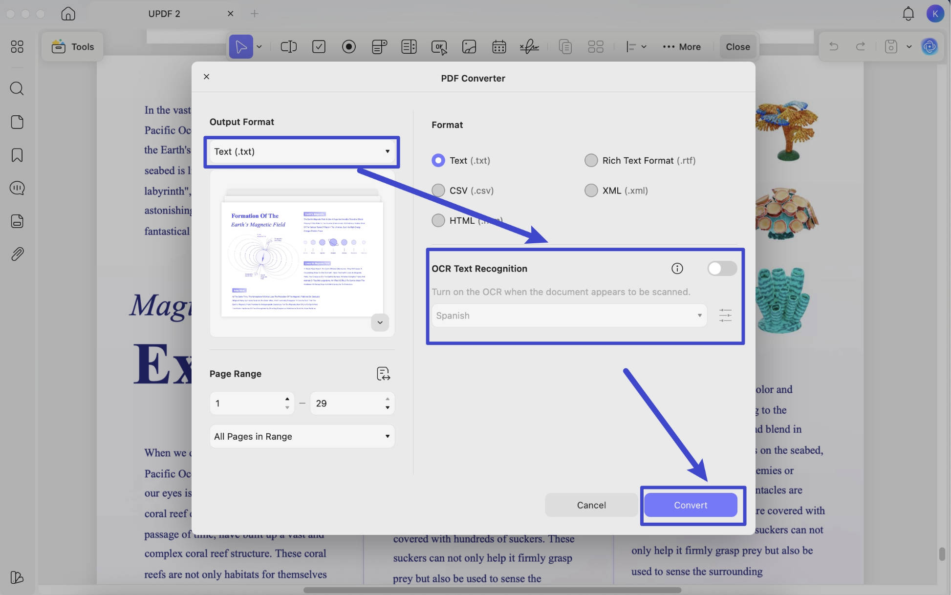 convert PDF to text updf mac