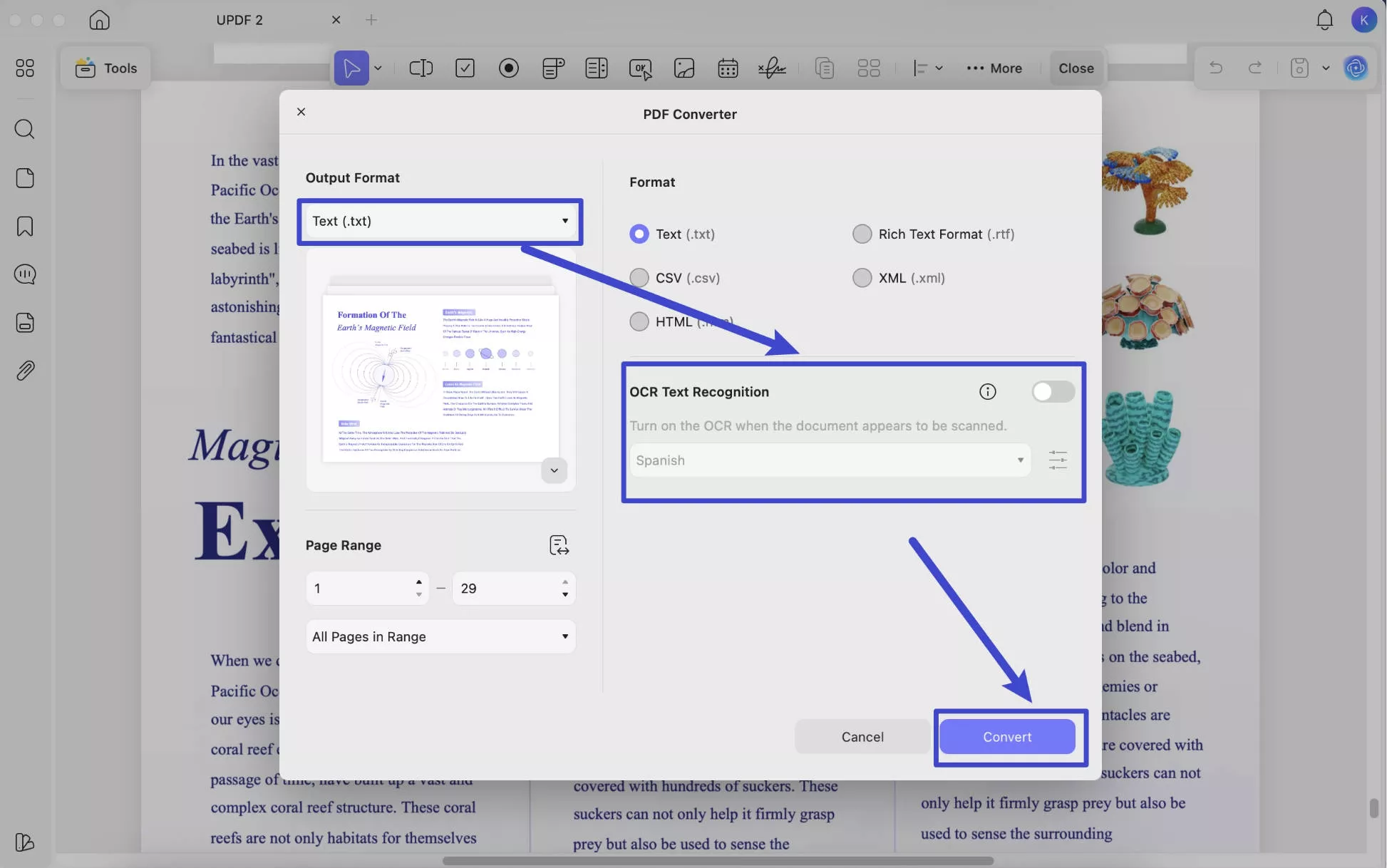 convert PDF to text updf mac