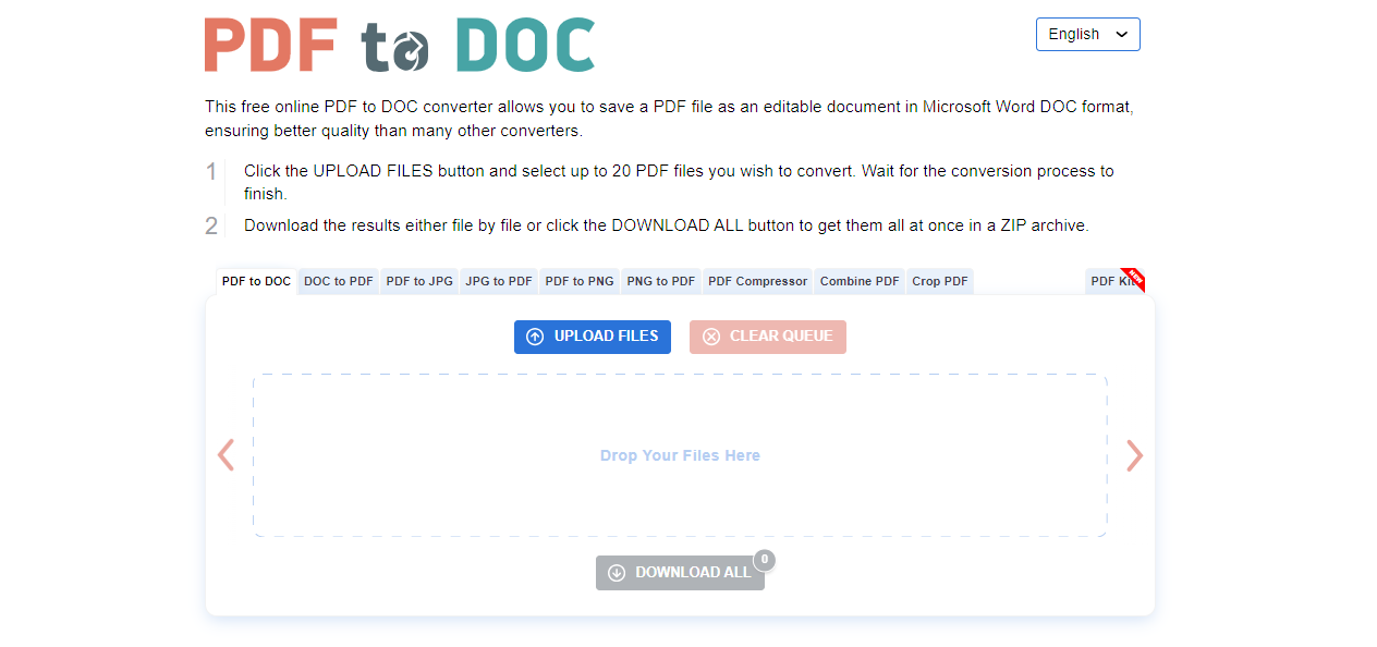 the first page interface of pdf to doc