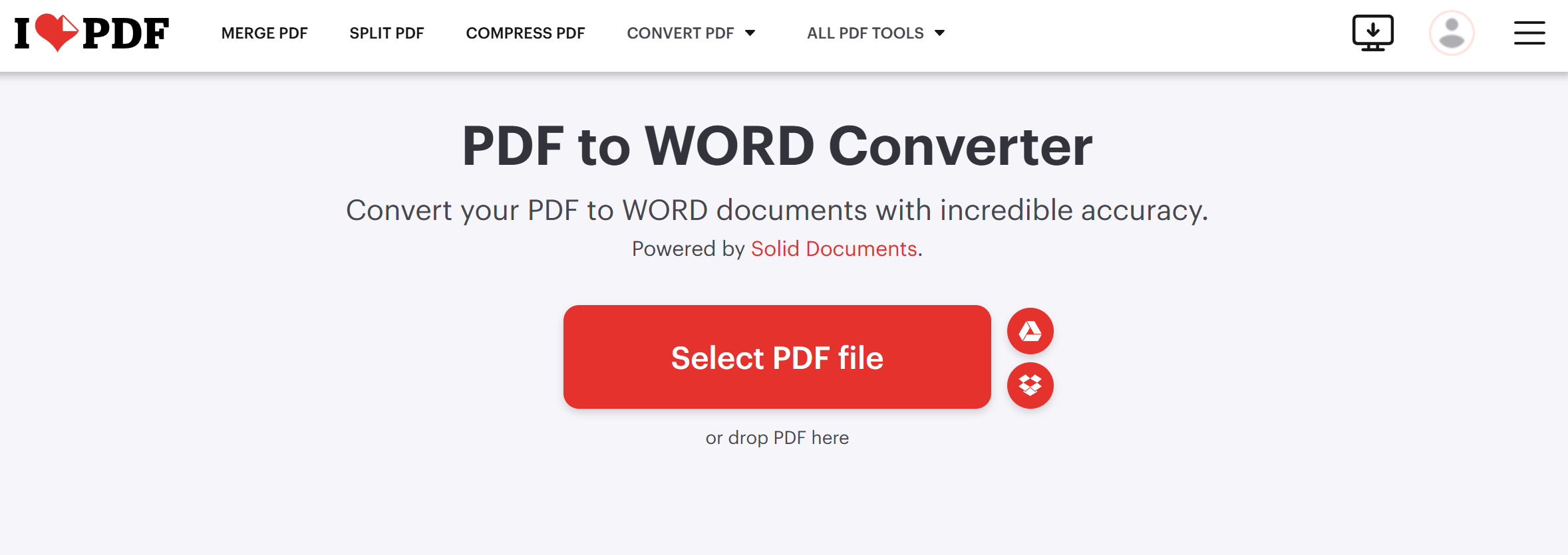 the main interface of iLovePDF