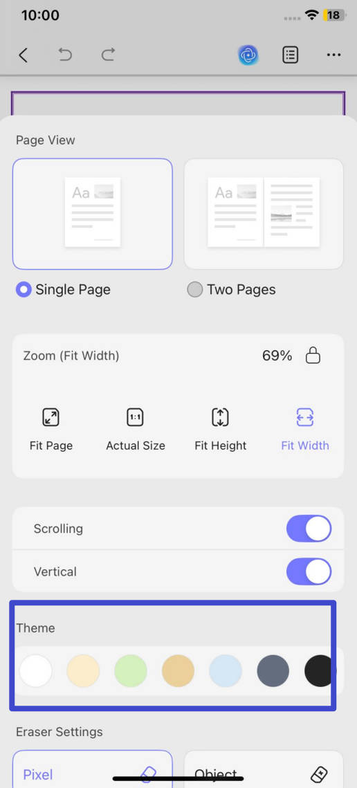 adjust reading mode and background in updf