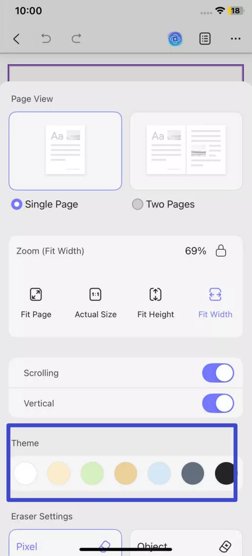 adjust reading mode and background in updf