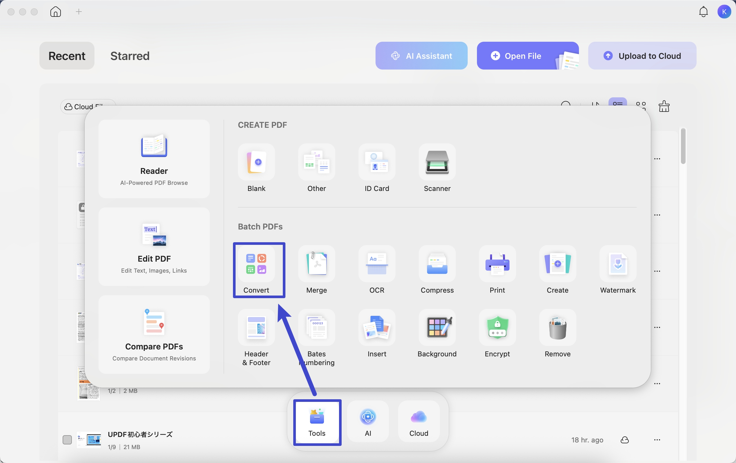 tools updf home interface mac