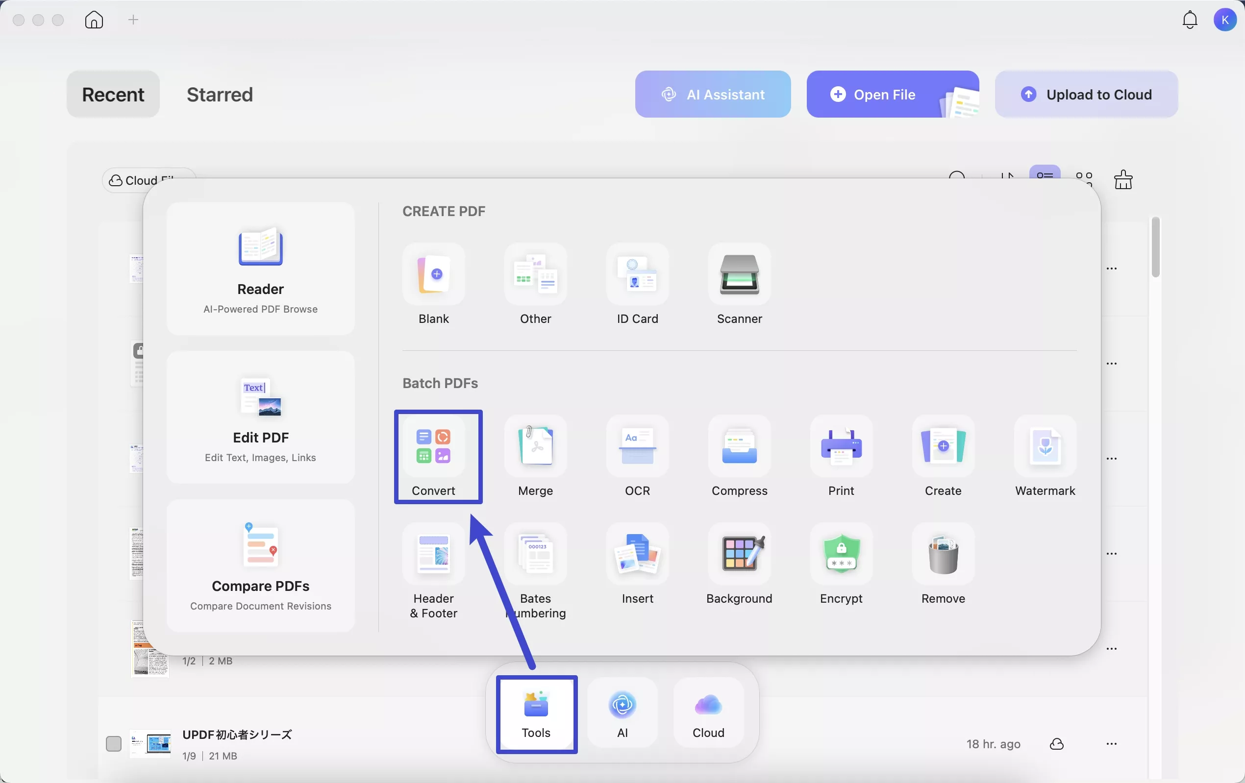 tools updf home interface mac