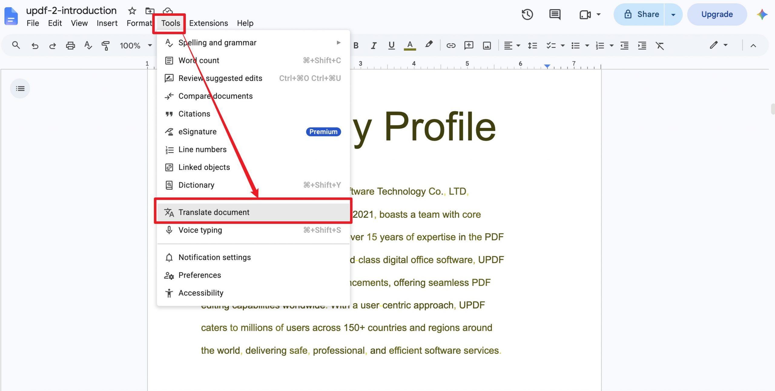 translate a pdf using google docs