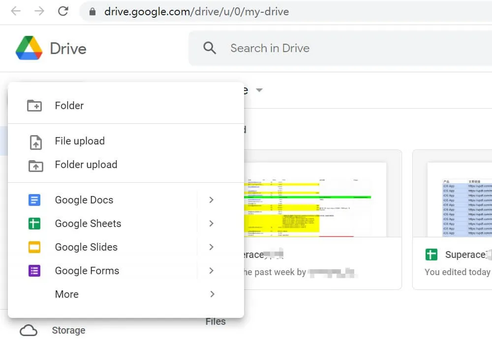 Cliquer sur "My Drive" > "File upload"