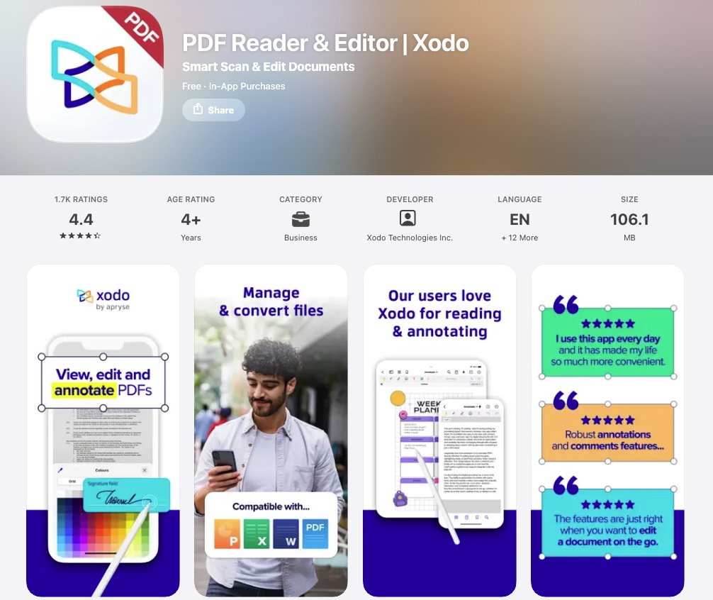xodo pdf reader and editor app store version