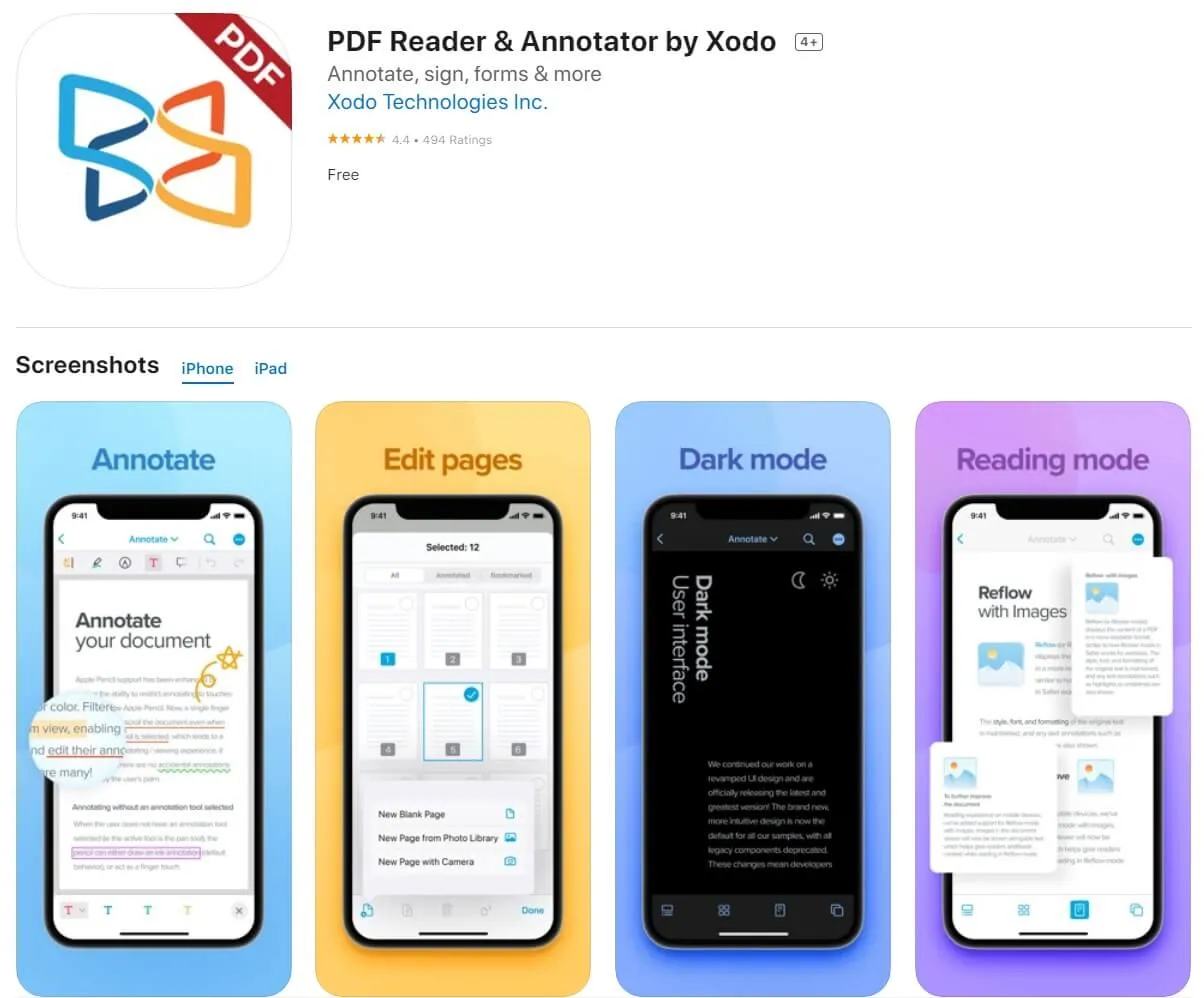 application pour modifier un PDF -app xodo