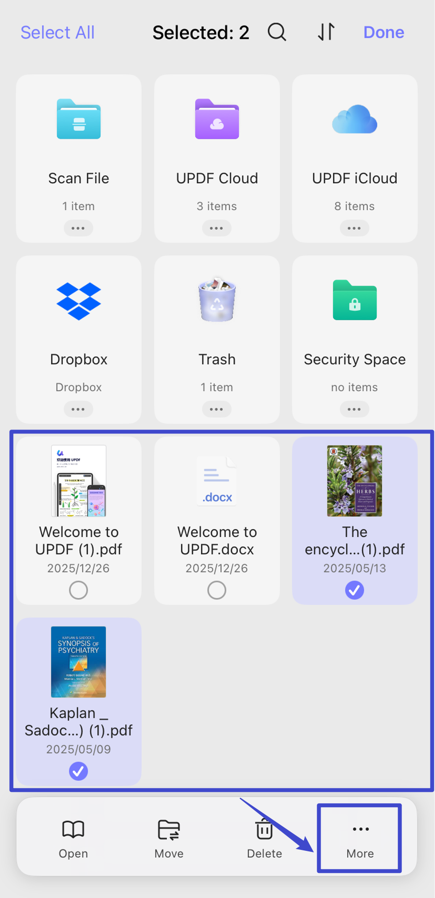 select the more icon