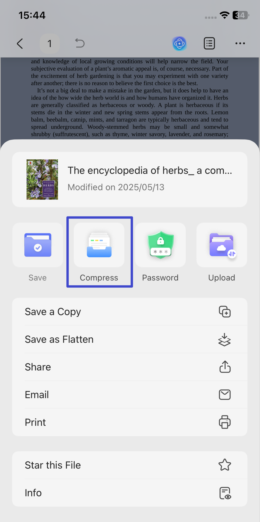 tap on the compress option