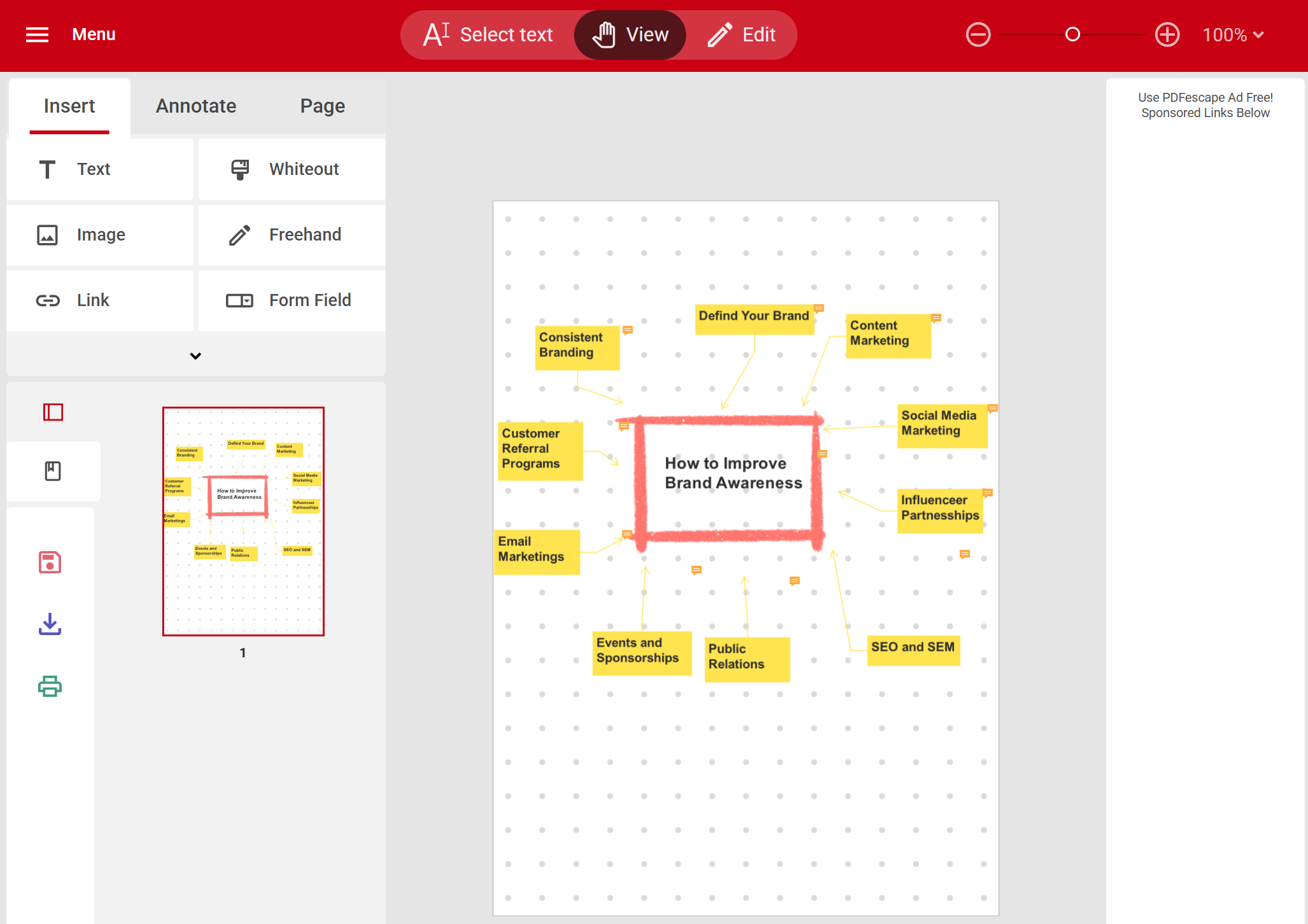 PDFescape Online-PDF-Editor Funktionen