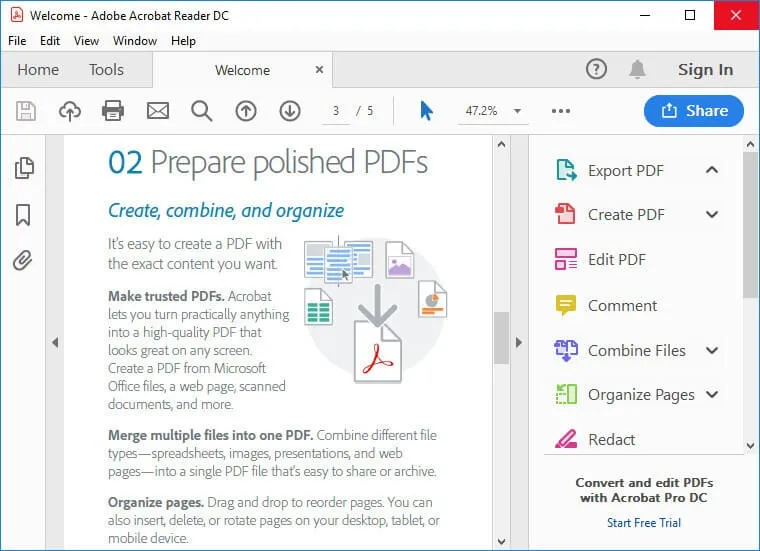 أدوبي أكروبات قارئ pdf لنظام التشغيل Windows مجانا