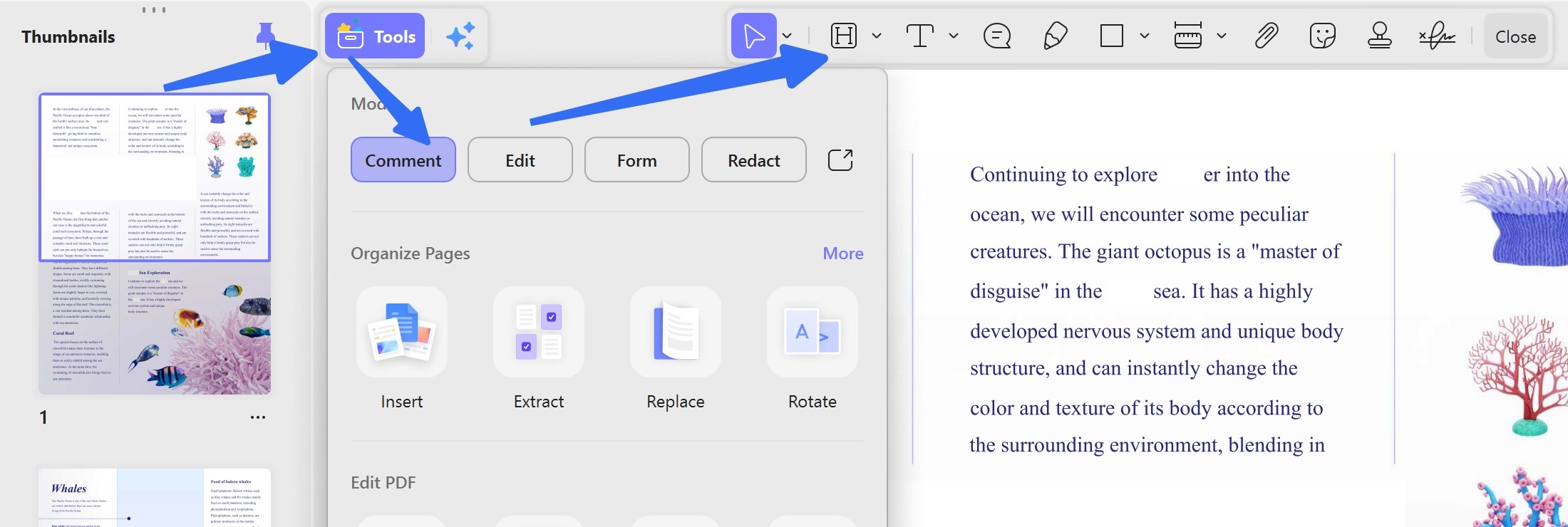 annotate pdf step 2 enter comment mode