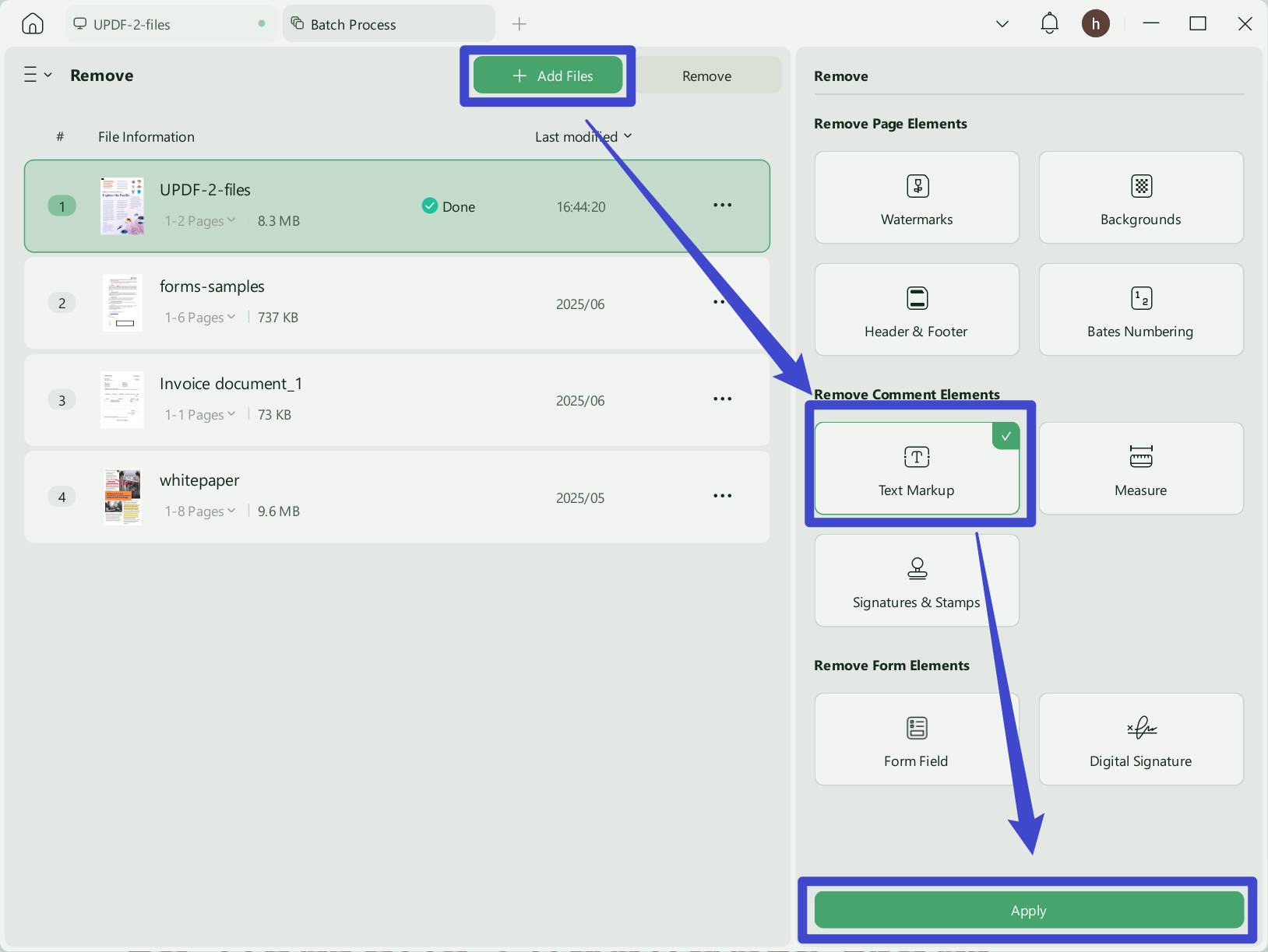 batch remove text markups updf windows
