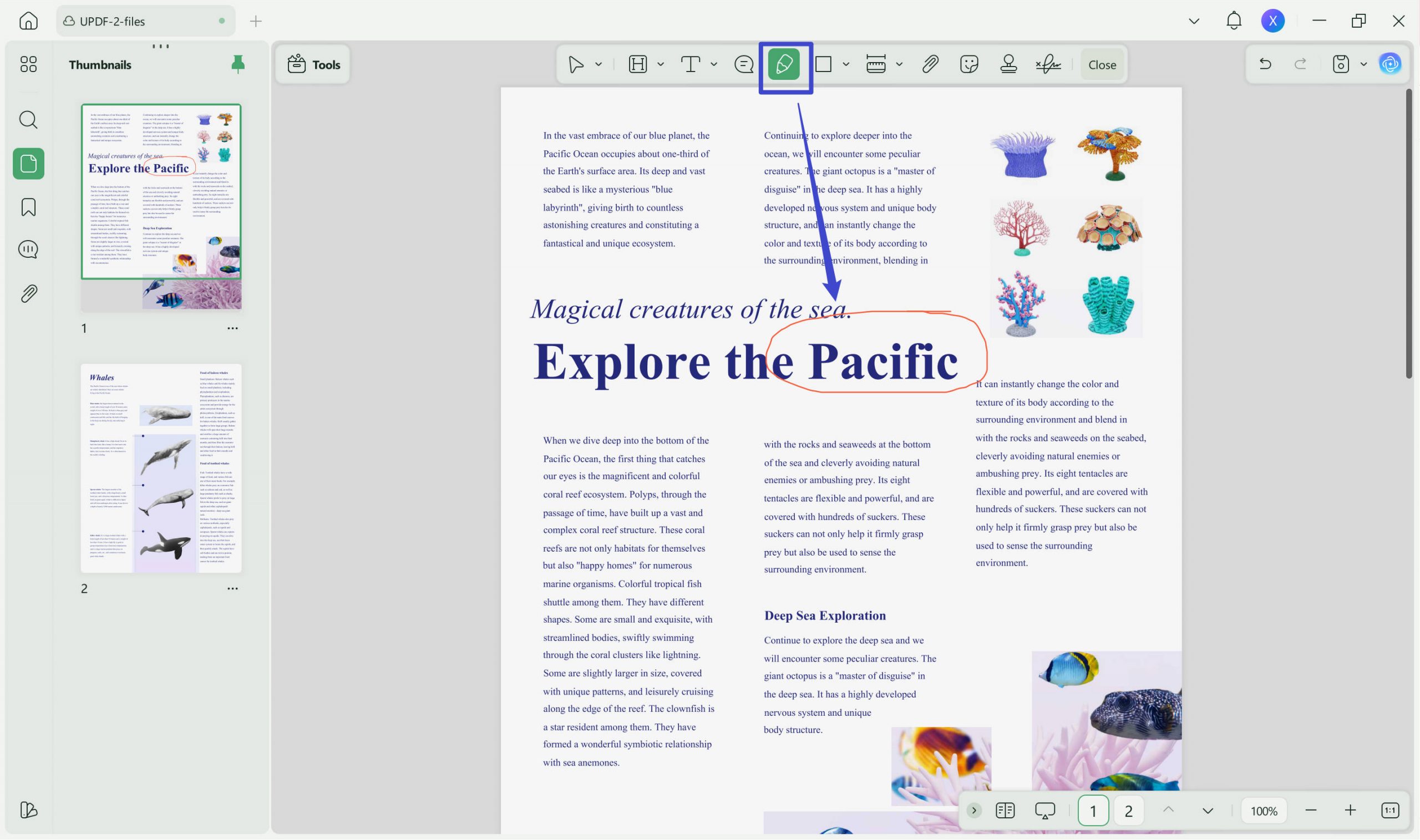 Using pencil tool to draw on PDF using UPDF