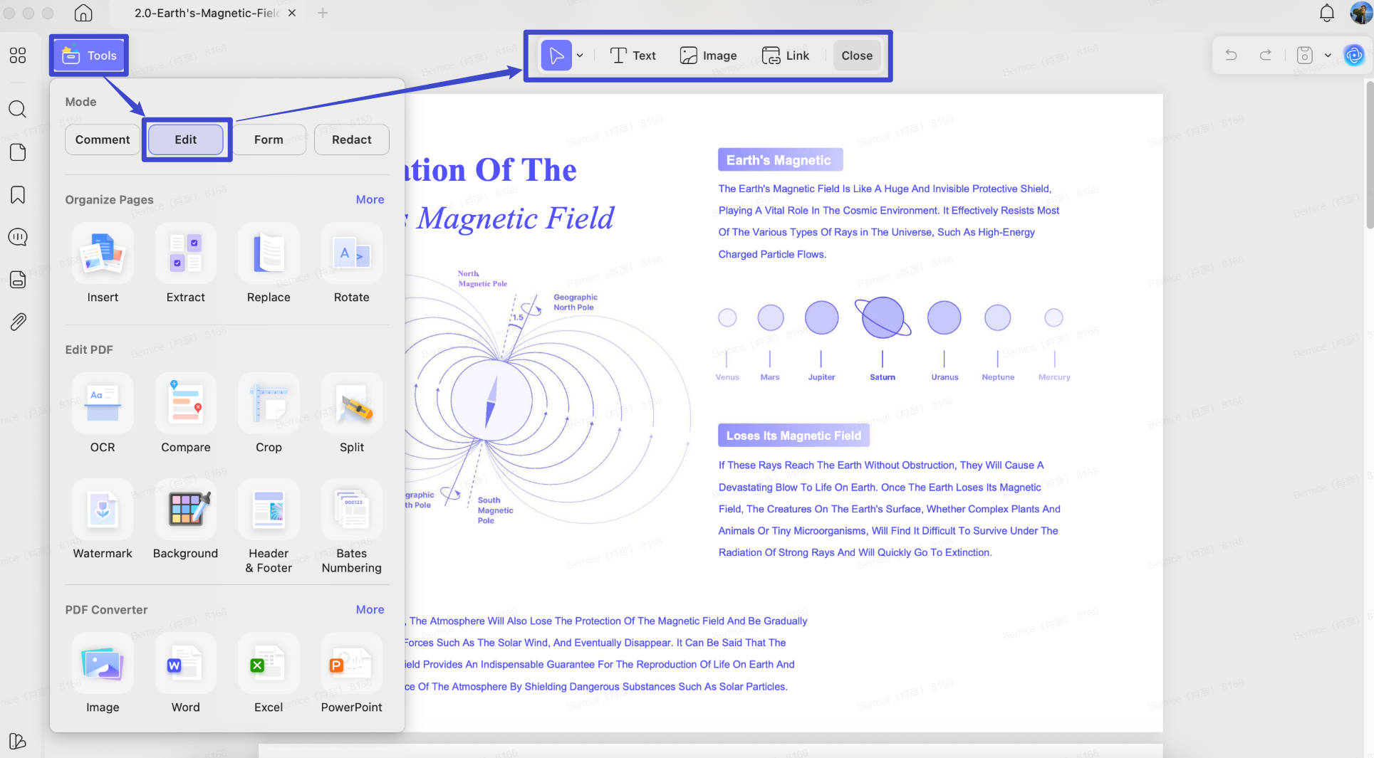 the edit tools