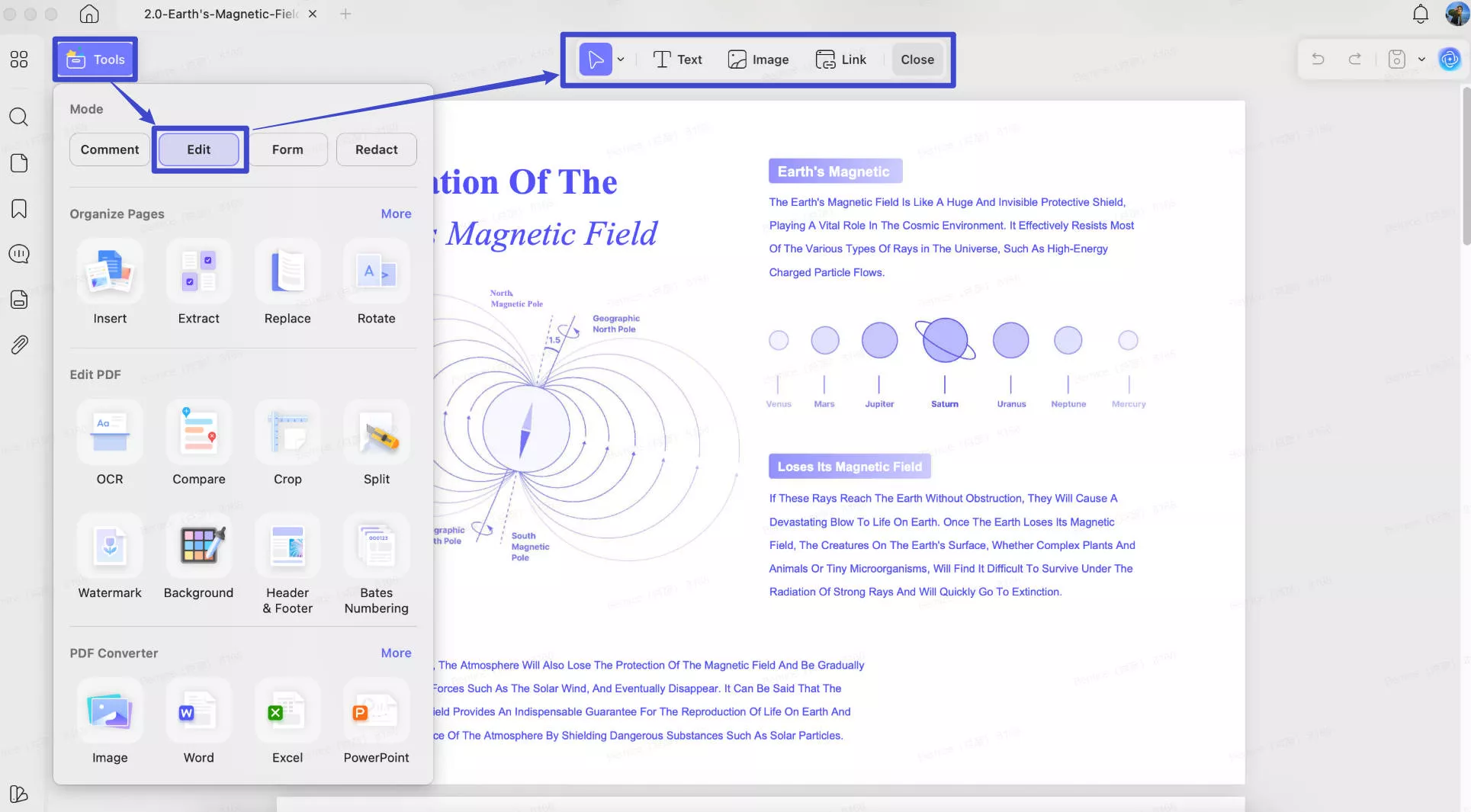 the edit tools