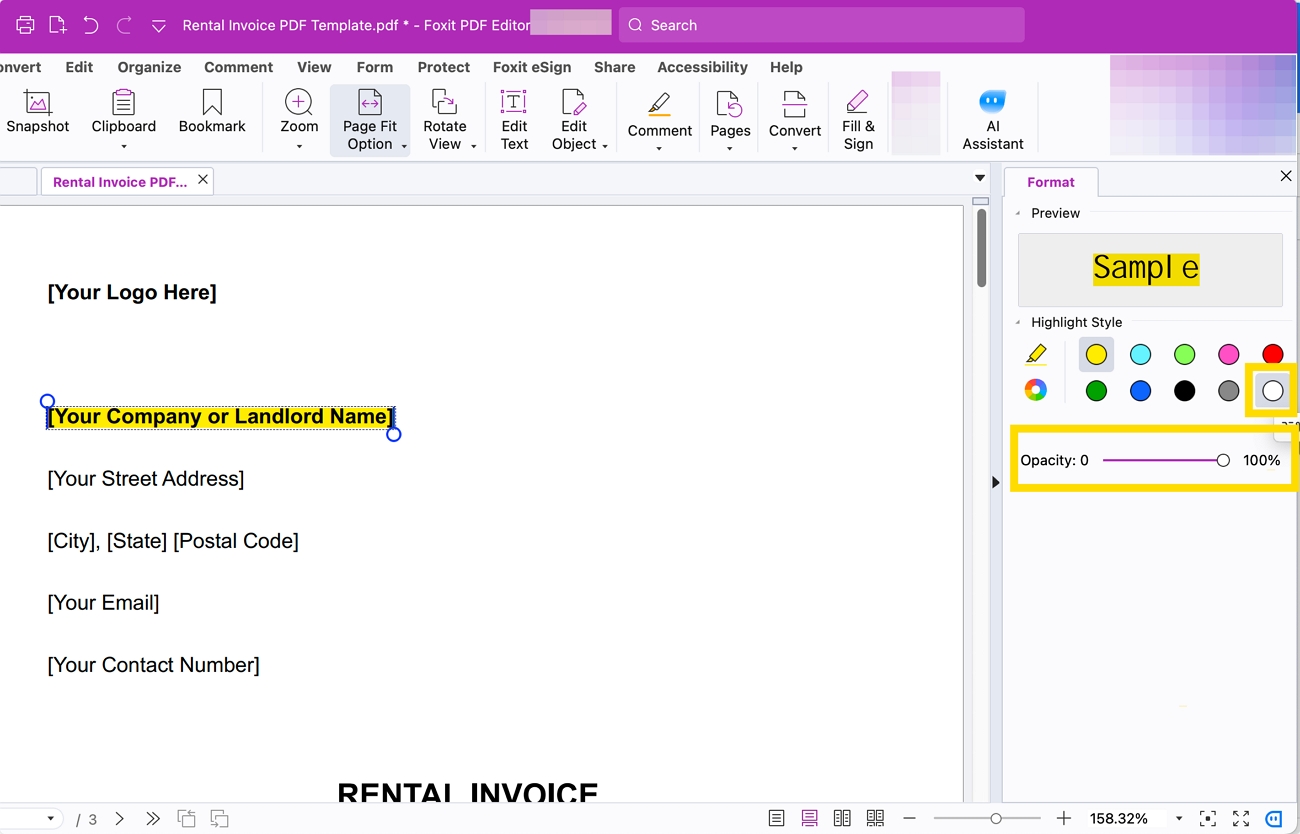 foxit editor highlight important pdf text