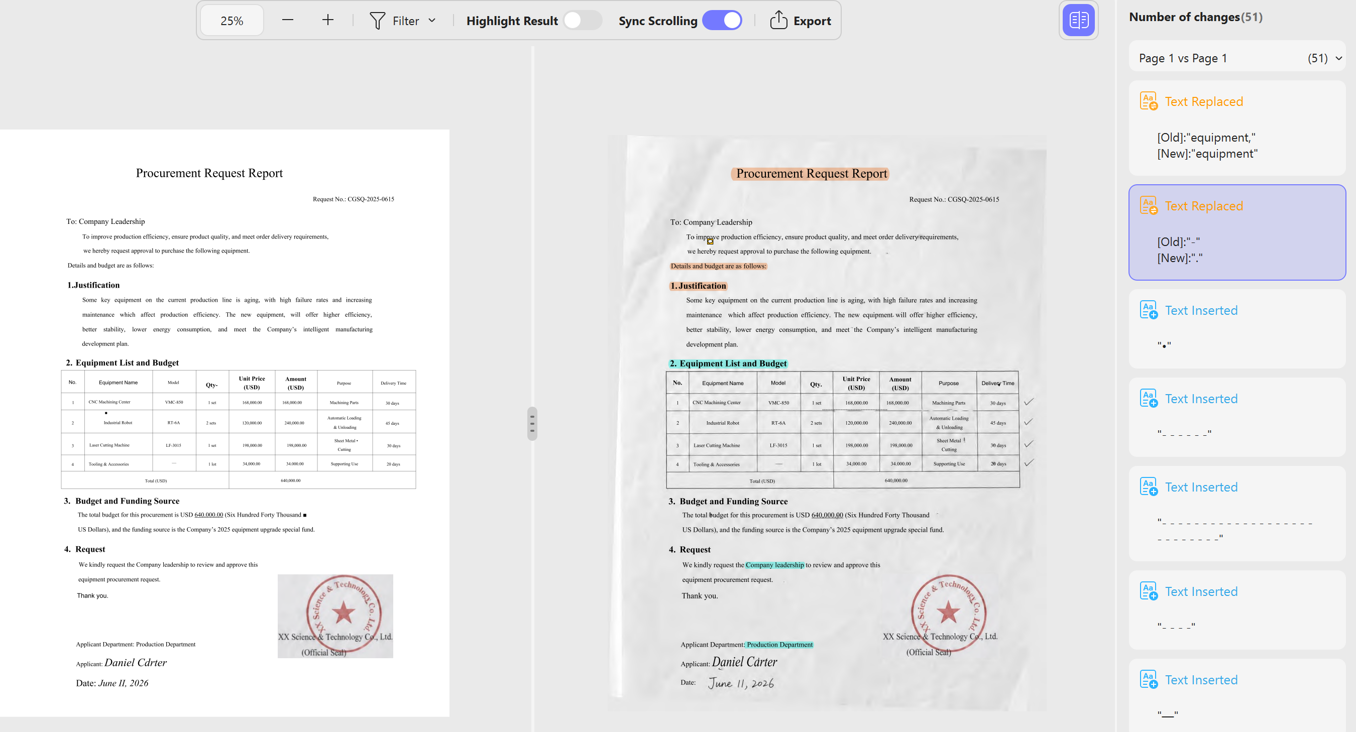 compare pdf files after adding comments