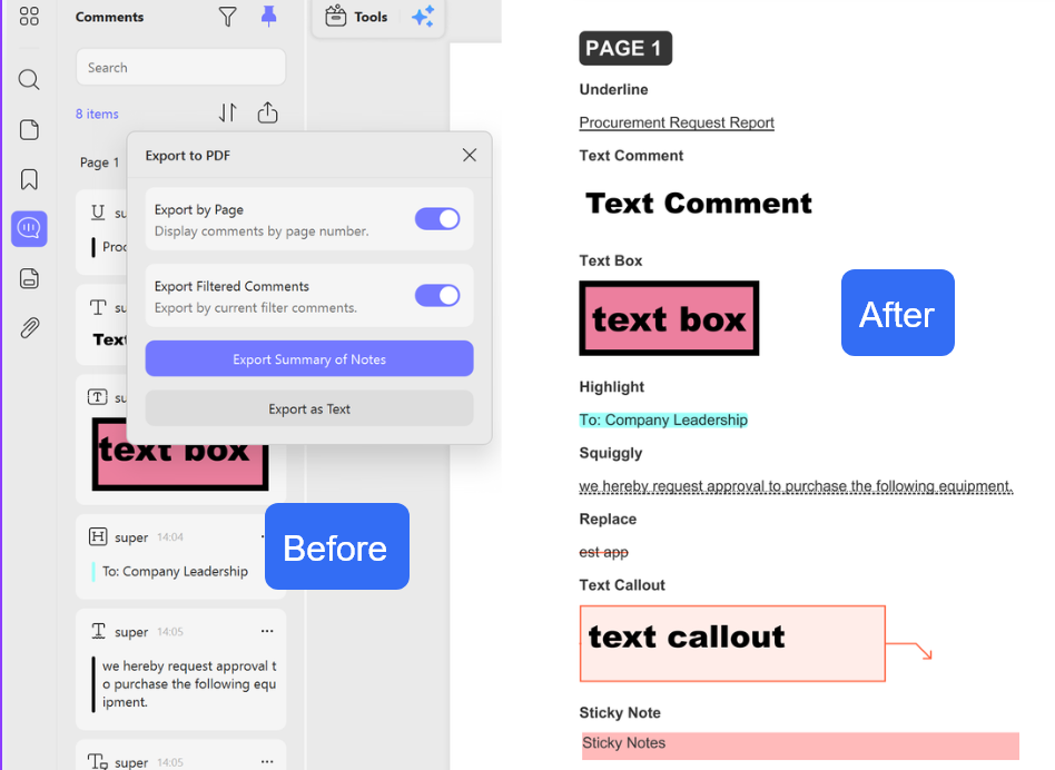 export all comments with updf