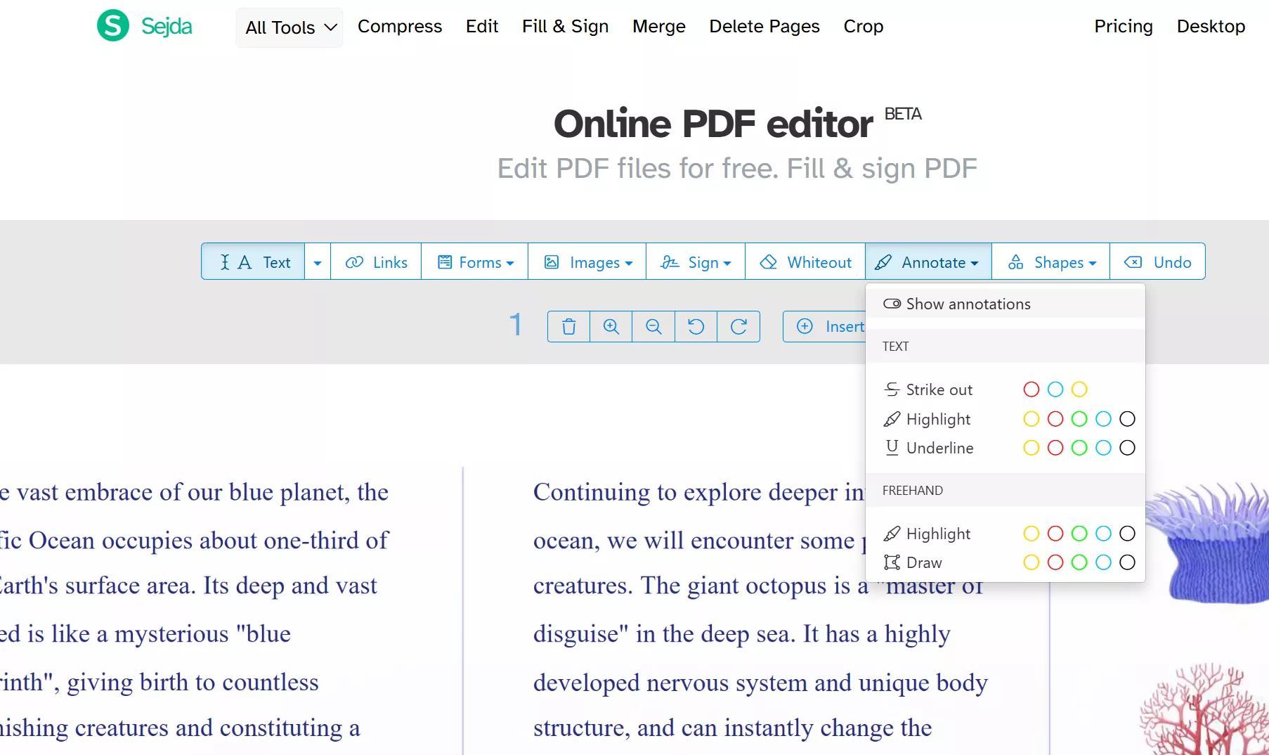 annotate pdf online sejda