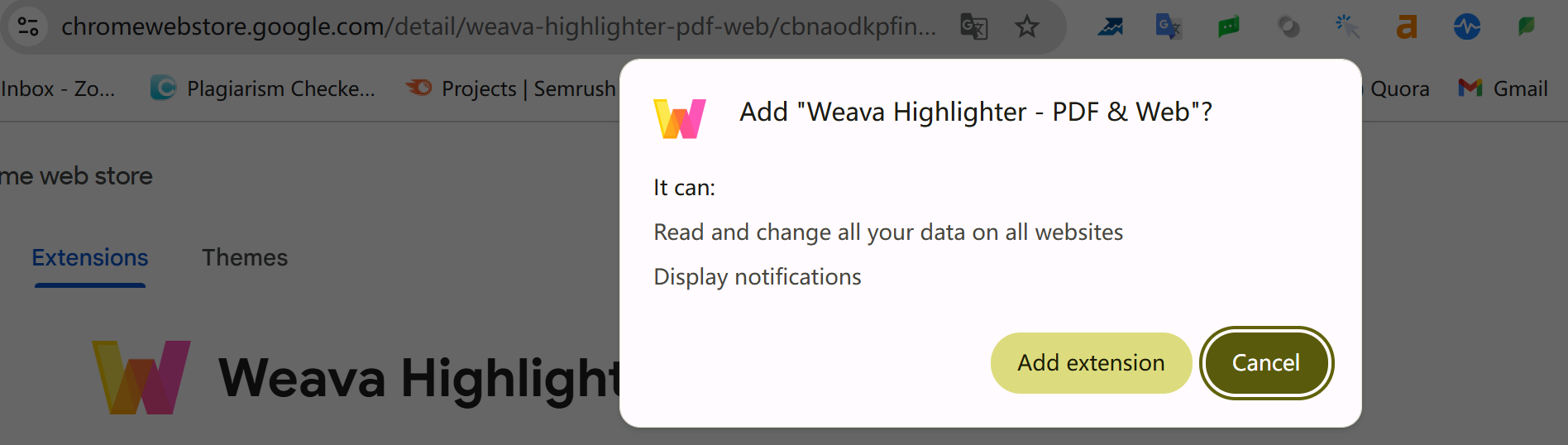 add weava highlighter entension