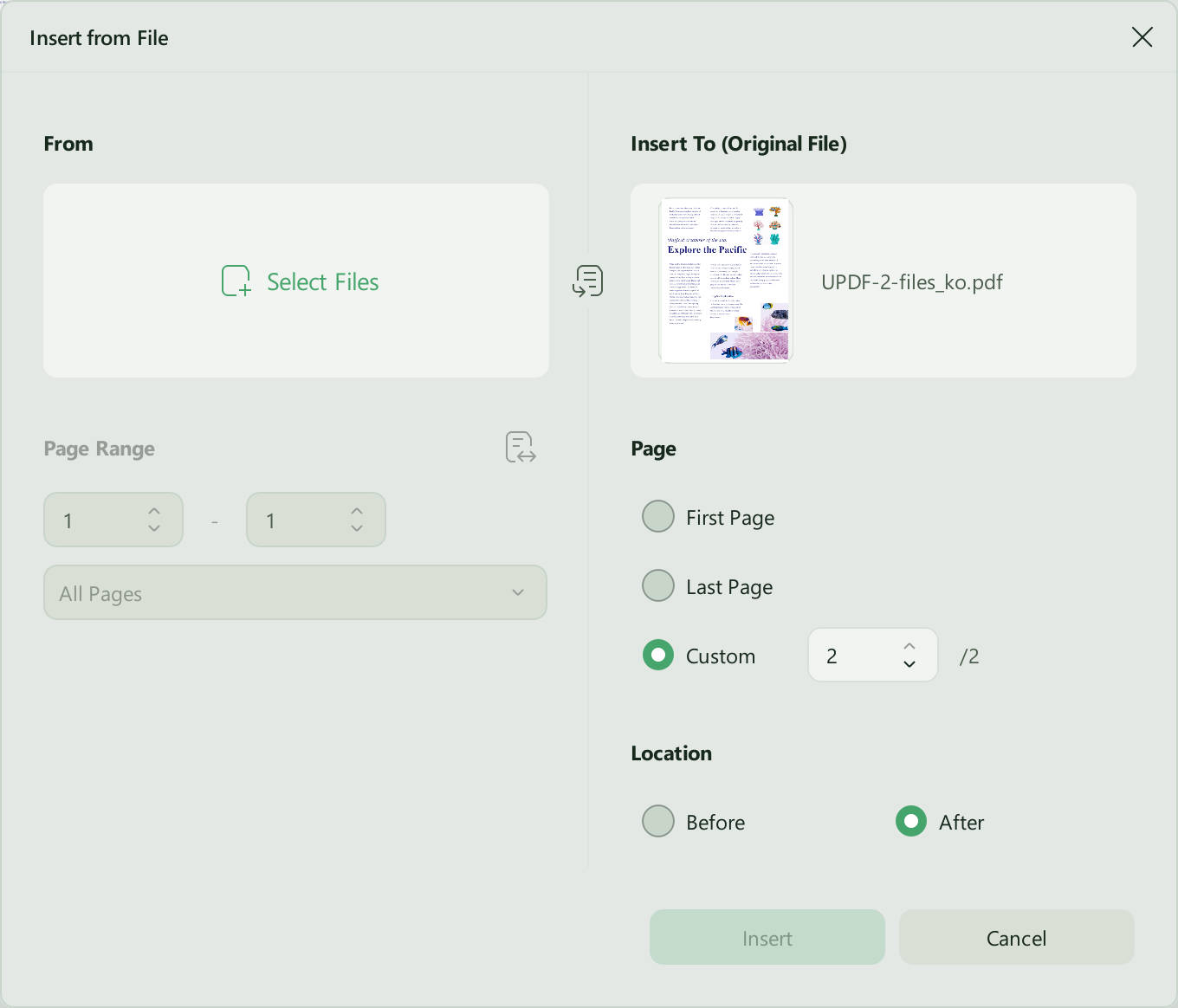 select pages to insert