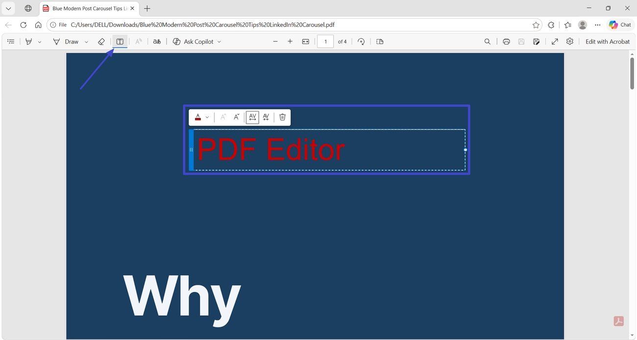 add text pdf page via browser