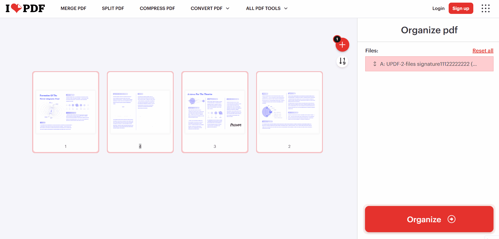 organizing pages ilovepdf online tool