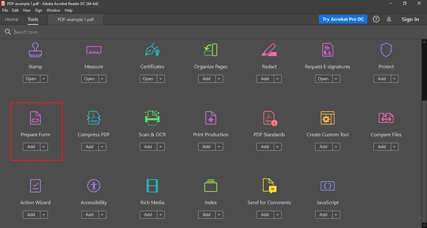 PDFを入力可能なフォームに変換 フォーム準備